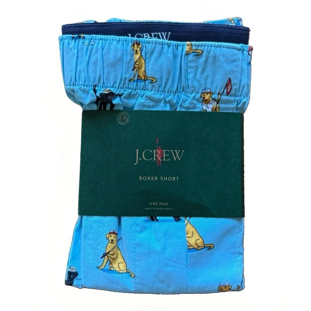 NWT J CREW Boxer Underwear Sz L Blue AOP Golf Dogs Caddy Comfort Oarsman 35-37